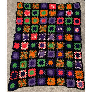 Vintage Handmade Afghan Throw Blanket Colorful Crochet Roseanne MCM Boho 90x60